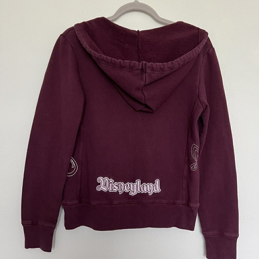 DISNEYLAND Vintage Tinker bell Hoodie Sweatshirt Skulls Embroidered Purple SMALL - Picture 8 of 12